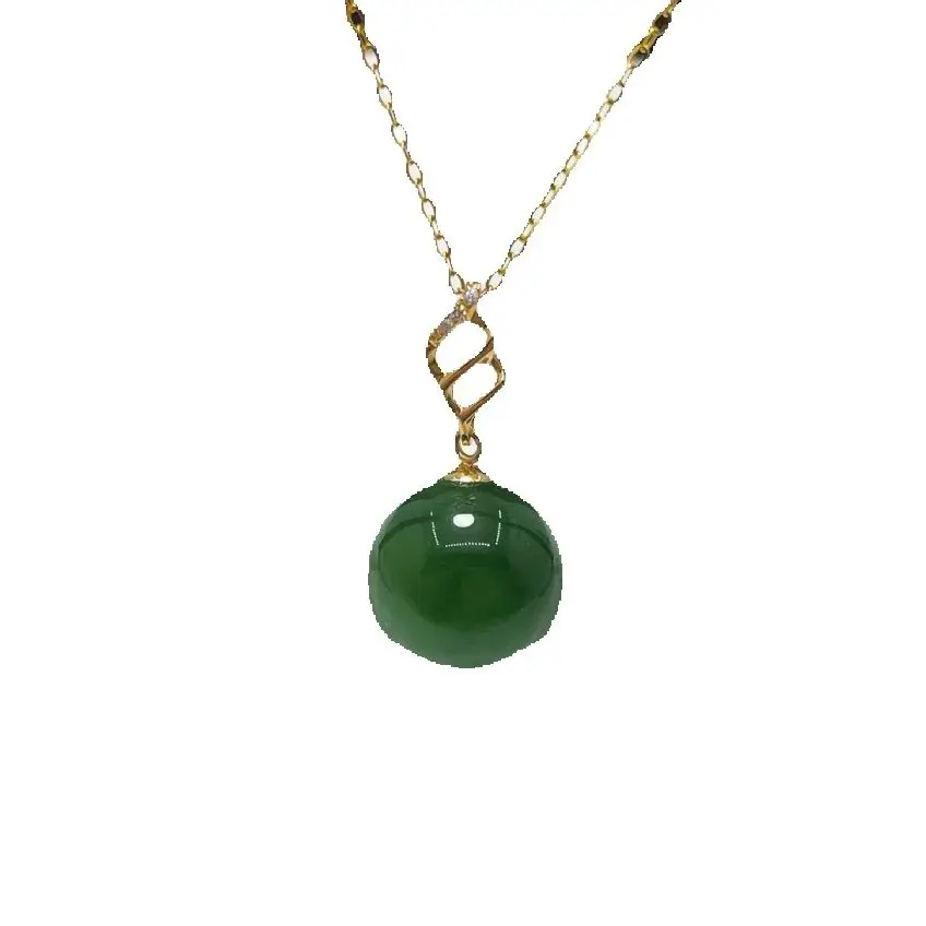 SHILOVEM 18k yellow gold Natural green Jasper pendant none  necklace fine Jewelry women wedding new gift 10mm  yzz101055by