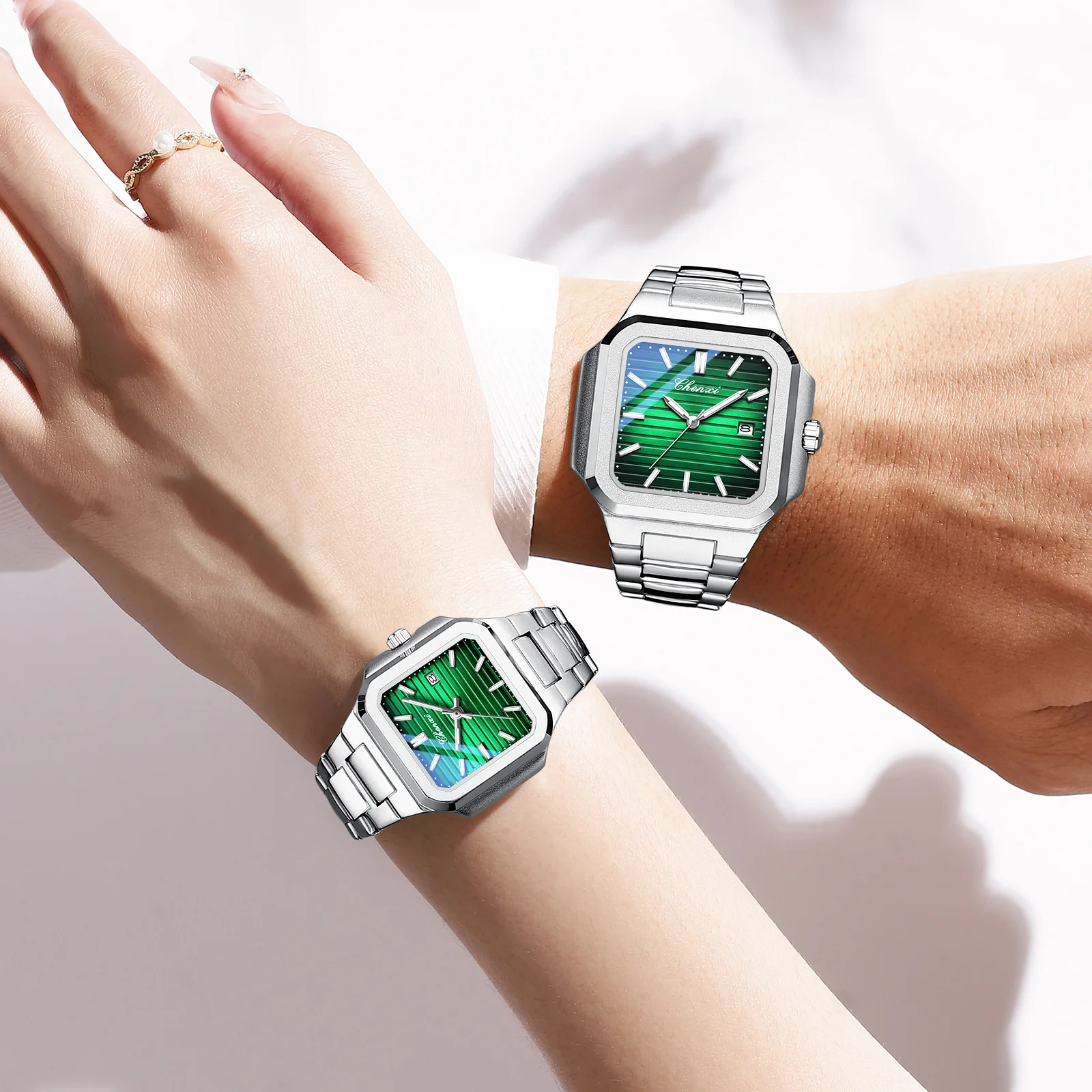 CHENXI 8266 квадратные 1 шт. кварцевые часы из нержавеющей стали ремешок для часов часы для влюбленных 30 м водонепроницаемые популярные мужские и женские часы montres hommes