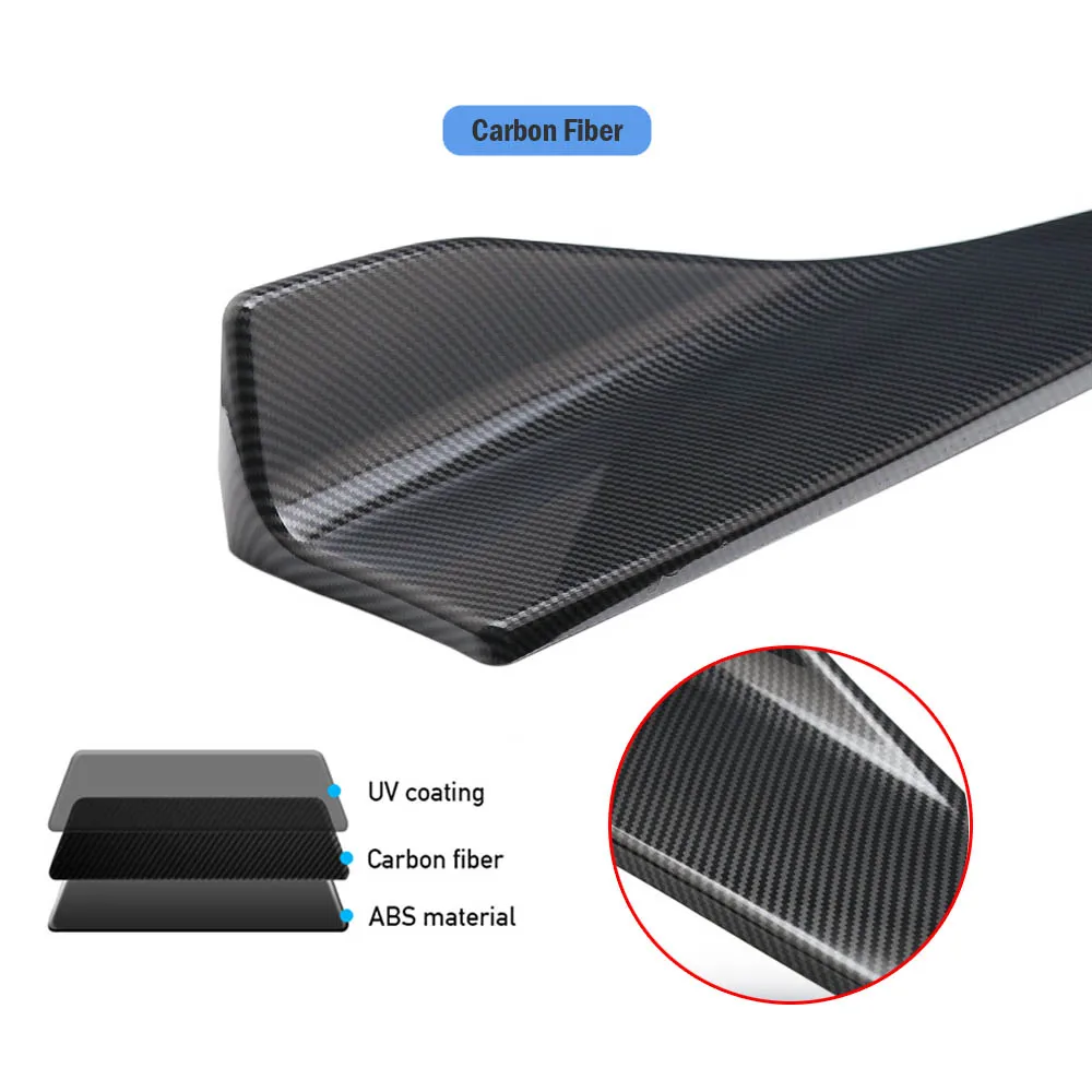 35cm 48cm Universal Fit Car Spoiler Lateral Bumper Rear Side Skirt Lip Rocker Wings Carbon Fiber Glossy Black Protection Trims