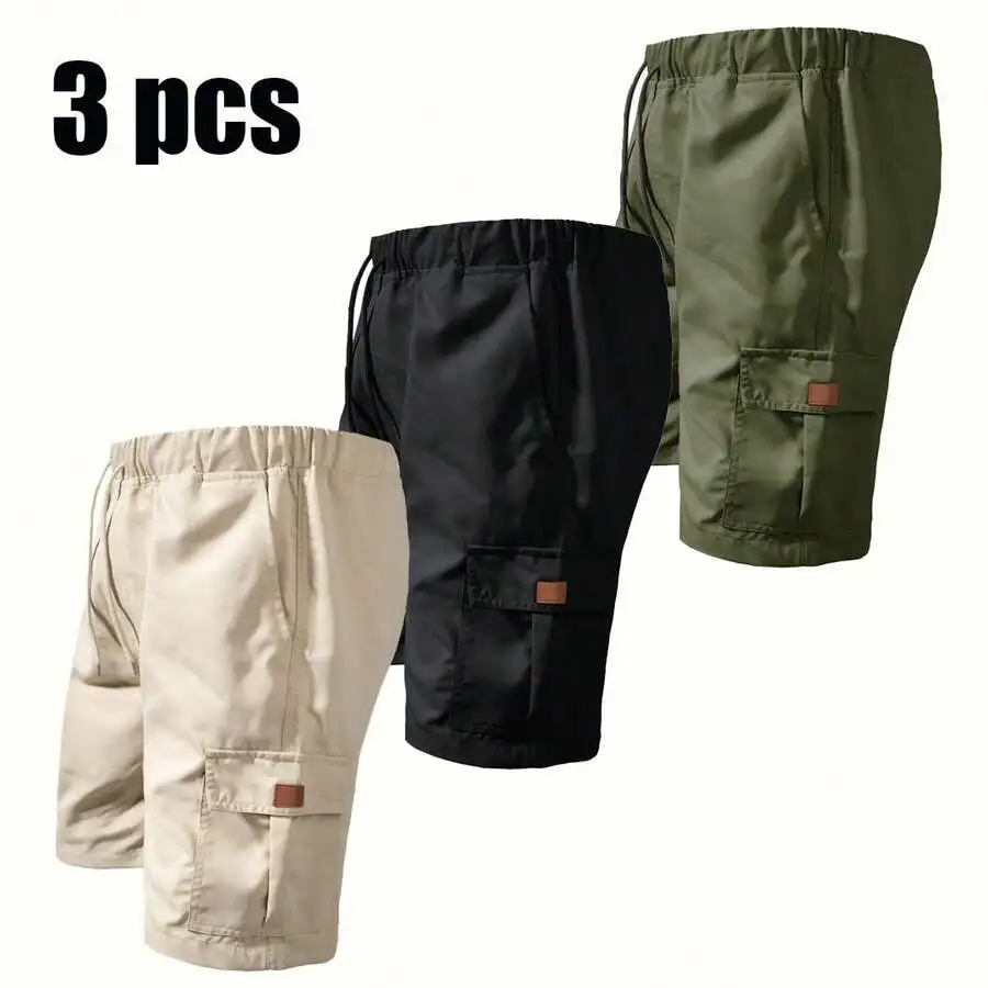 

Mens Cargo Shorts 3 Pack Elastic Waist Drawstring Casual Summer Shorts