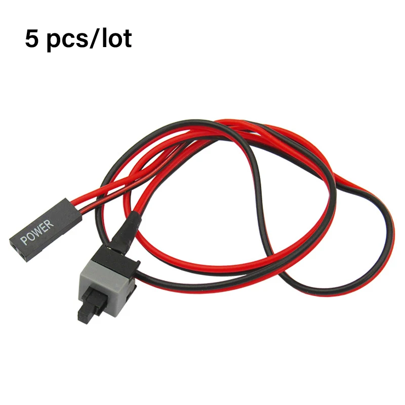 5 Pcs 50cm 2 Pin SW PC Power Cable On/Off Push Button Computer Case Switch Wire