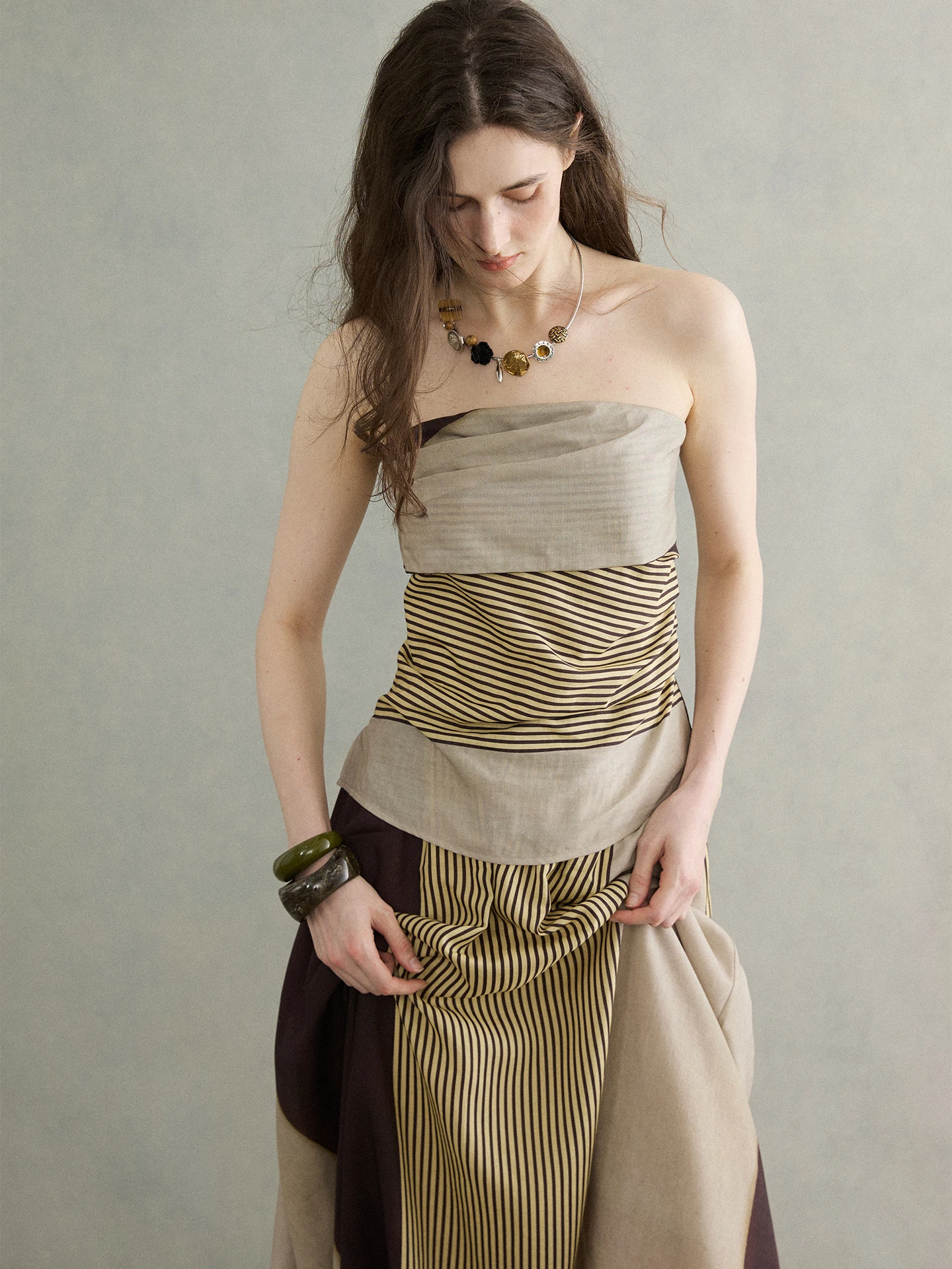 

New Moofeel Linen Stripe Print Wrap Chest Shirt Irregular Design Top Women's Comfortable Breathable Sleeveless Shirt