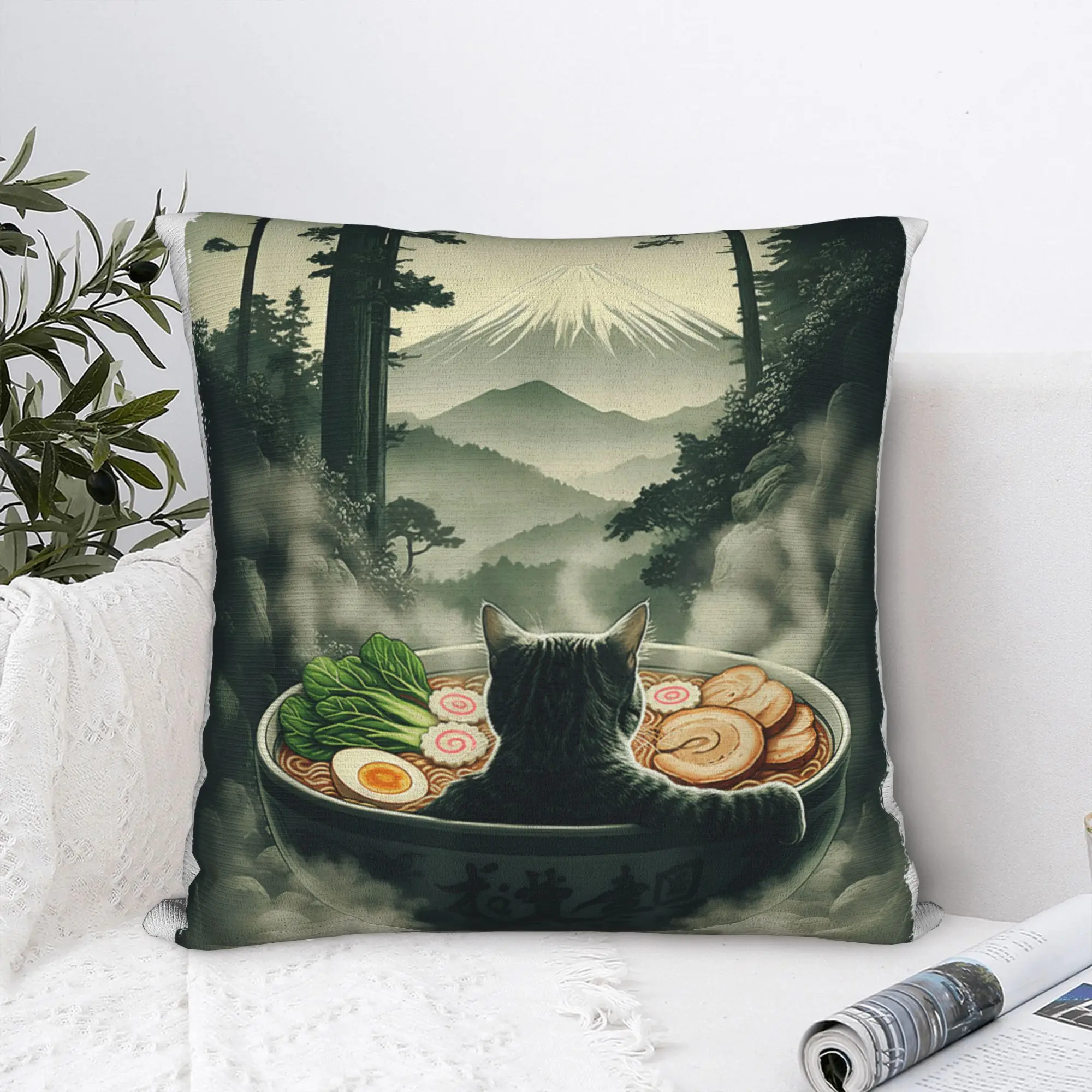 Cat Ramen Japanese Graphic Pillow Case  Graphic Pillow Cover For Wedding Party Home Decor Morden Cushion Cover