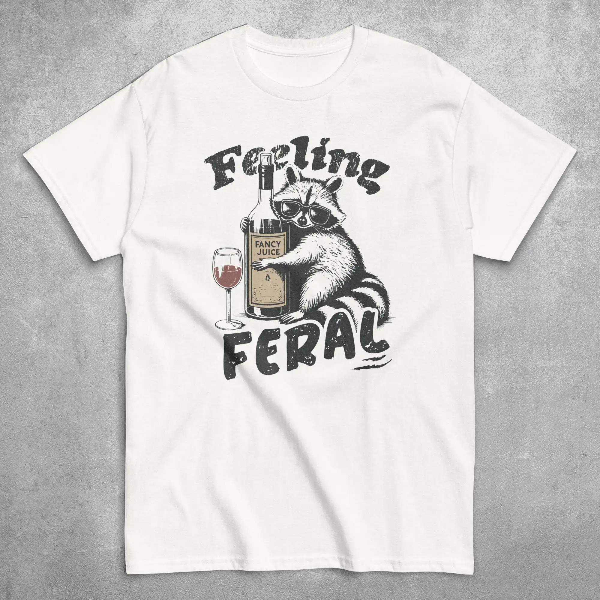 Feeling Feral Funny Raccoon T Shirt Sarcastic Trash Panda Vintage Adult Humor Oversized Retro Grunge In Sunglasses