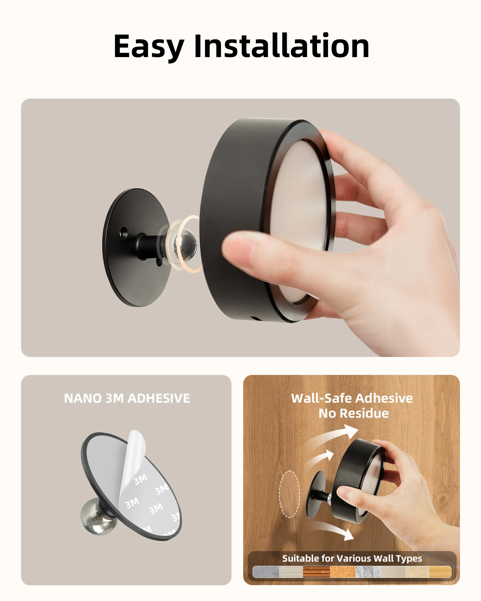 Metis Wall Mounted Lights, 5500mAh Rechargeable Wall Sconces Lamp, 3 Color Temps & Remote , 360°Rotation Dimmable