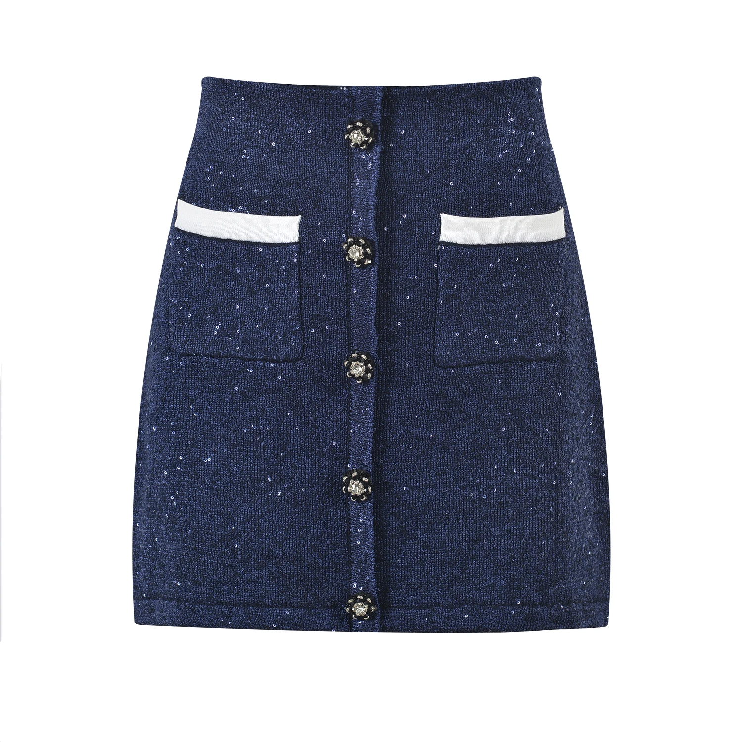 

Высококачественная версия SE Home Heavyweight iny с блестками и пуговицами, вязаный небольшой открытый кардиган с фразами, топ f, юбка, комплект Faion для...