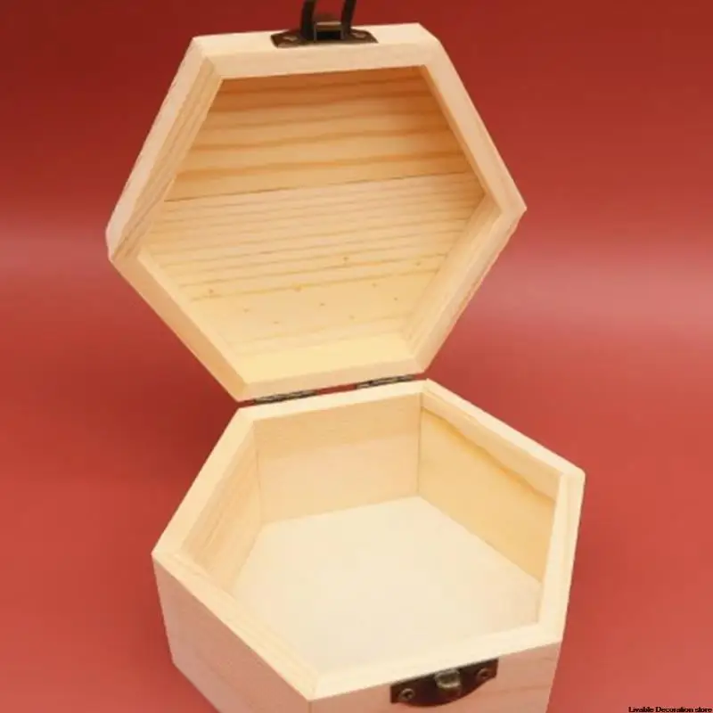 Hexagonal Shaped Wooden Storage Box Jewelry Wedding Gift Box Jewelry Display Wooden Box Eternal Flower Packaging Gift