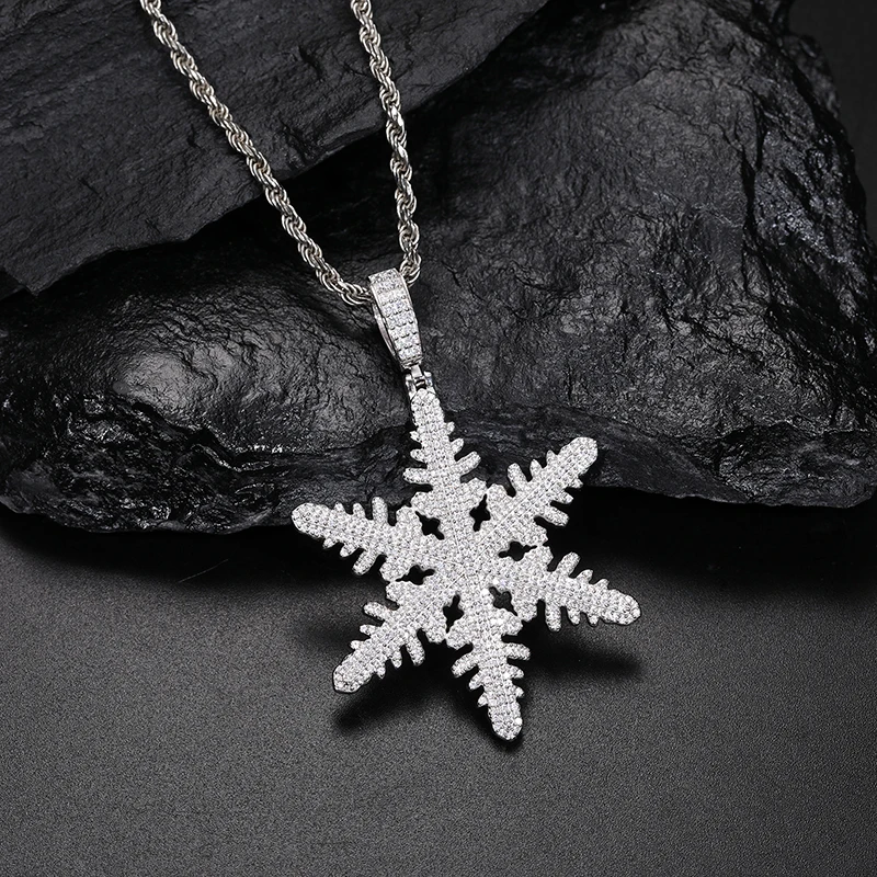 Iced Out D Color Moissanite Snowflake Pendant Necklaces Real Silver 925 Original Certified Charms Chains Hip Hop Jewelry Gifts