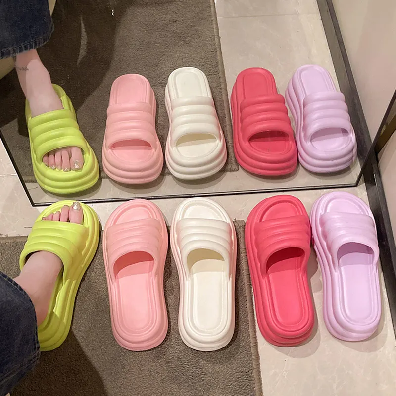 Womens Platform Slippers Outdoor Solid color Summer Slippers Women Fashion Ins Home Anti-Slip Slippers Shoes For Girls