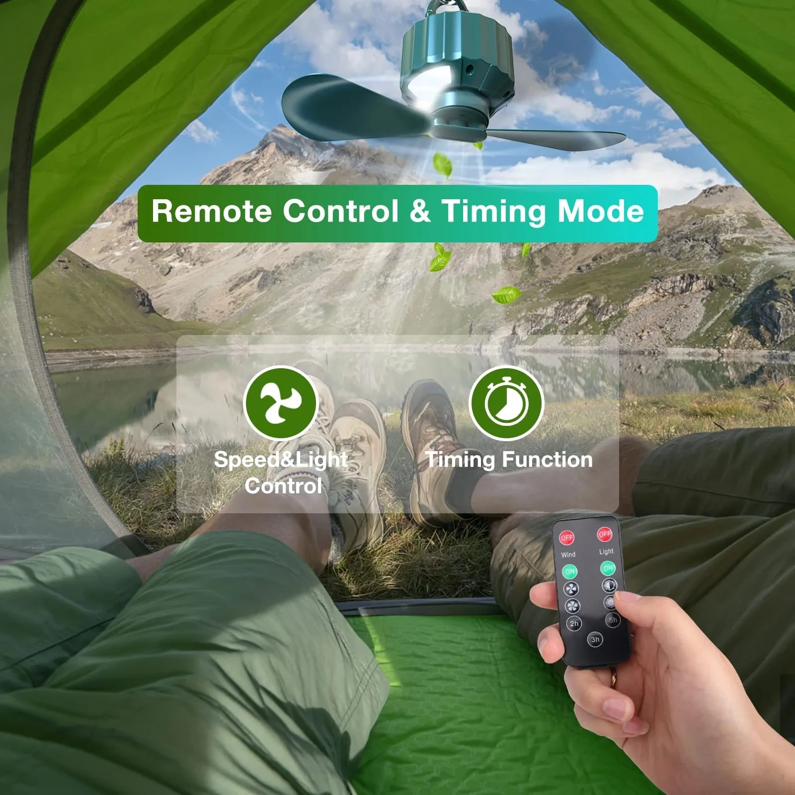 Ventilador de Camping con luz LED y Control remoto, linterna de techo plegable recargable, 3 en 1, 10400mAh