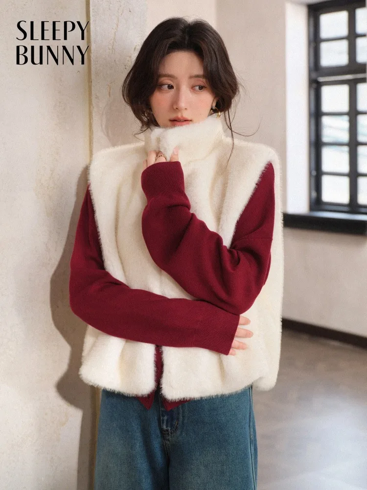 

Elegant Stand Collar Plush Vest for Women Lady Soft Warm Loose Fit Sleeveless Outerwear Chic Casual Winter Layering Top Wear