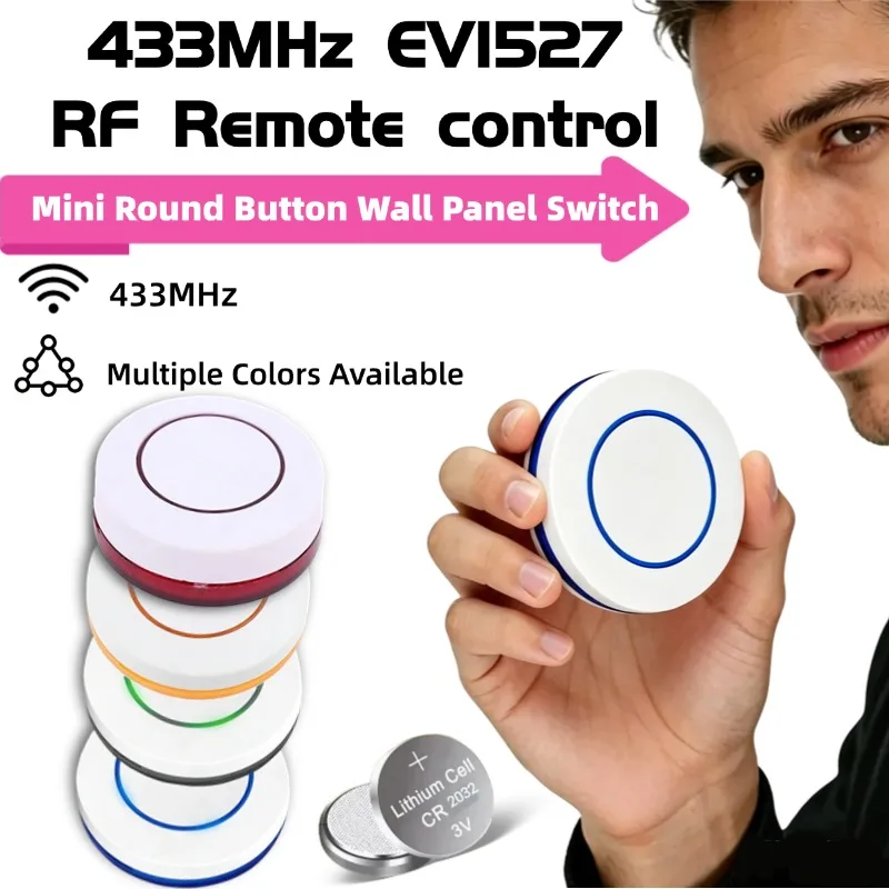 LED Light RF 433Mhz 1-Button Round  Wireless Remote Control Switch Feel Free To Paste EV1527 Mini Round Button Wall Panel Switch
