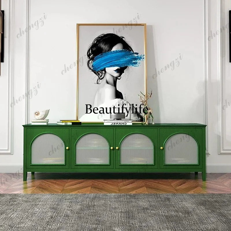 American solid wood TV cabinet French light luxury small apartment simple floor cabinet locker, Nordic retro