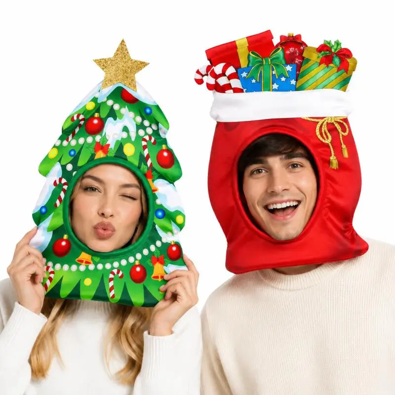 Christmas Headwear Christmas Tree Gift Bag Shape Funny Hat For Adult Xmas Holiday Party Cosplay Accessory Fancy Photo Booth Prop