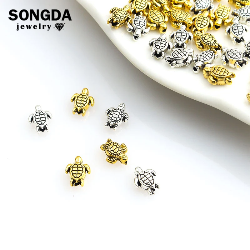 50pcs Mixed Turtle Alloy Spacer Beads Charms Gold Silver Color Small Hole Loose Beads For DIY Jewelry Bracelet Accessories Gifts