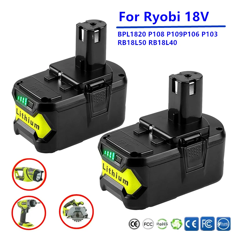 Ryobi rechargeable battery, Ryobi Hot P108 RB18L40 18V and 6000mah lithium-ion battery, electric tool, novelty