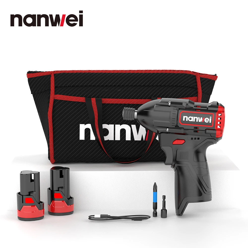 NANWEI 120NM Mini 12V Brushless Lithium Impact Driver Type-c Cordless Screwdriver Compact and Portable