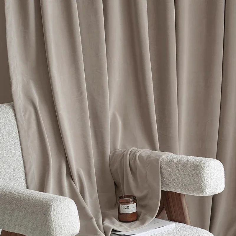 Nordic Style Monochromatic Curtains for Living Room Advanced Natural Drape Feeling Matte Fleece Custom Curtain Ins Style