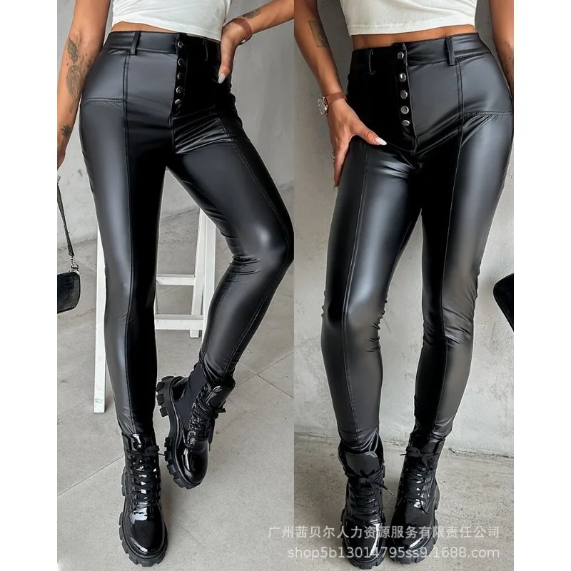 New Women's Solid Color Slim Fit Pencil Pants 2023 Autumn Pants Trousers Women's Fashion High Waist Single Breasted Pants