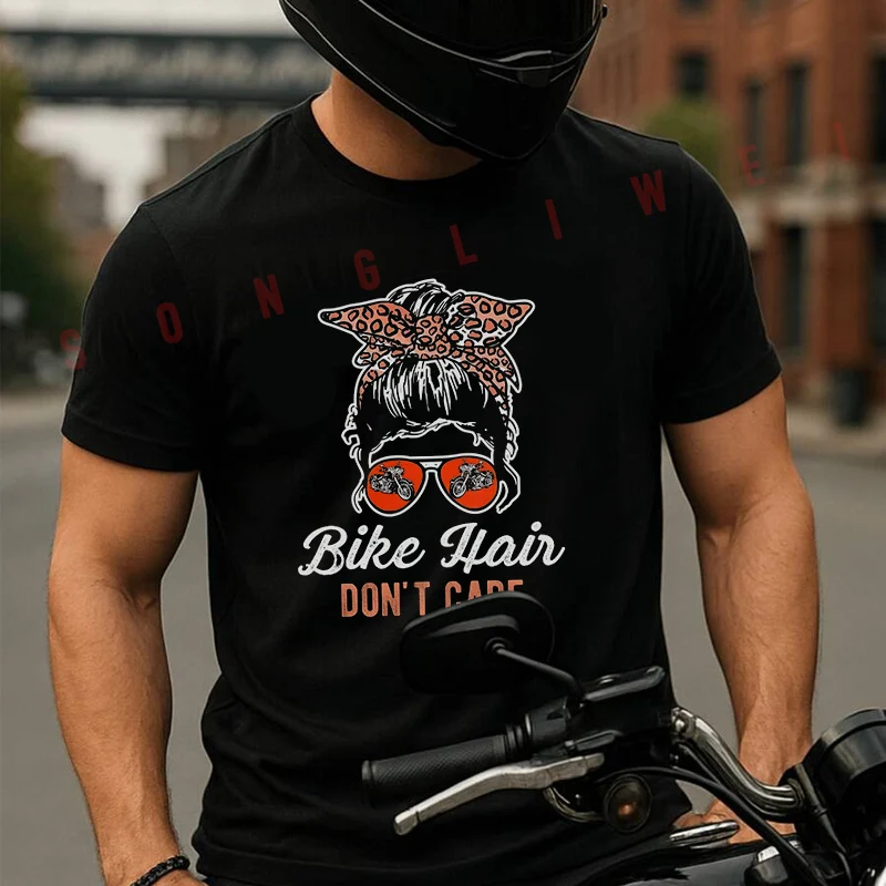 

Bike-Hair-Don'-Care-Motorcycle-Rider Moto 100% Cotton T-Shirt Ultra Soft Round Neck Short Sleeve Tee For Men & Women