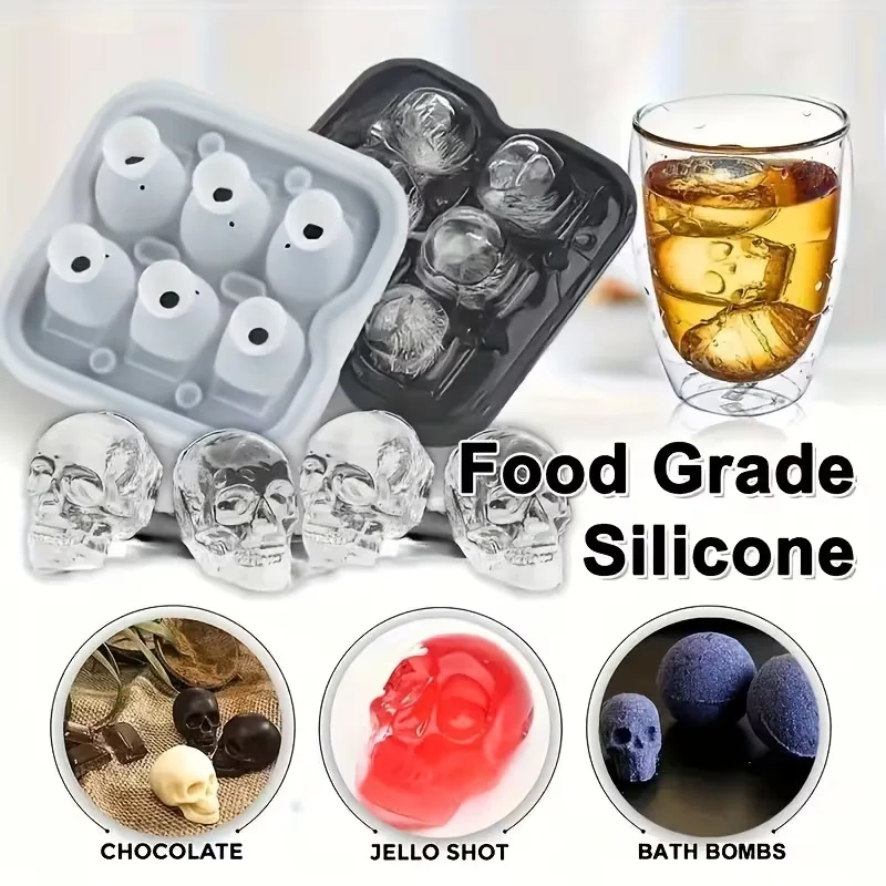 Halloween Skull Ice Cube Mold Food Grade Silicone Ice Ball Maker Easy Release Whiskey Cocktail Diamond Rose Sphere Ice Mold