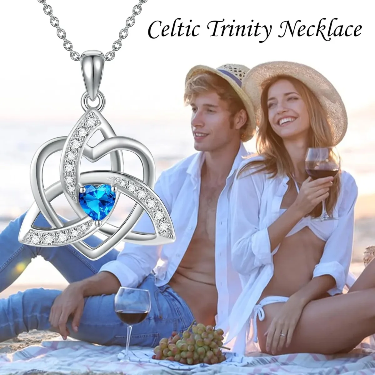 Romantic Exquisite Design Eternal Celtic Knot Pendant Necklace Heart Shape Blue Crystal Men & Women Fashion Creative Couple Gift