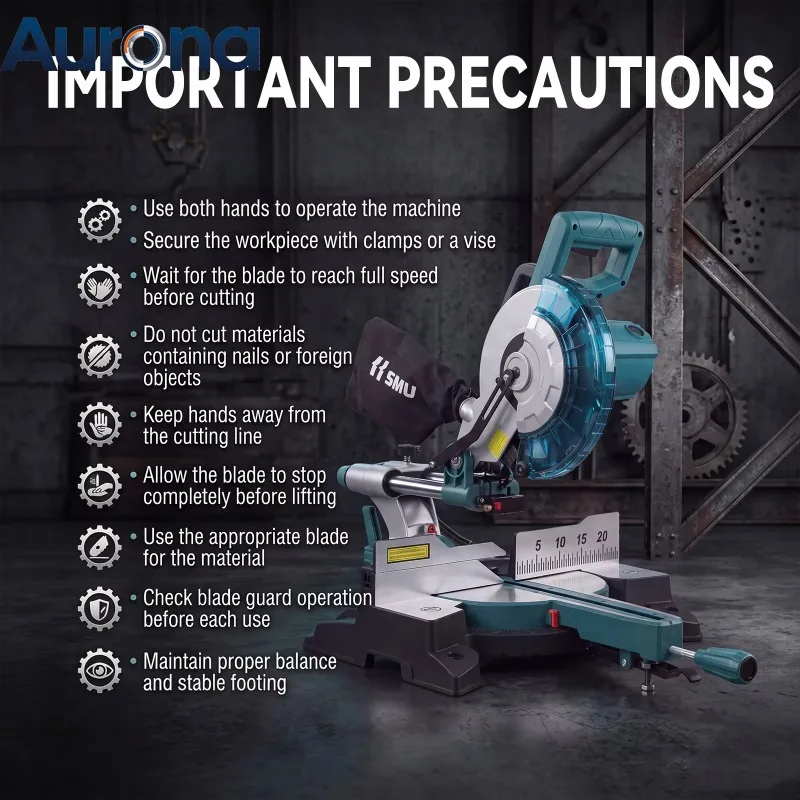 【Industrial】Podofo 10 Inch 2200W Sliding Compound Miter Saw 7255G 5000RPM Multi-Angle Bevel Cutting 255mm Blade Wood Metal Alumi