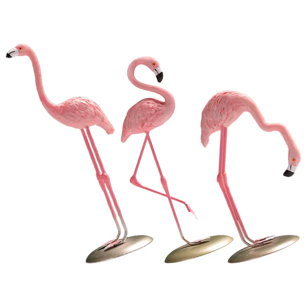 

3pcs Resin Adornment Standing Home Garden Decor Desktop Ornament Adorable Flamingo Yard Ornament For Yard Bonsai Shelf
