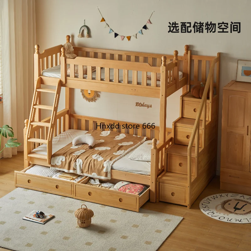 Upper and lower bunk imported beech mother and child beds