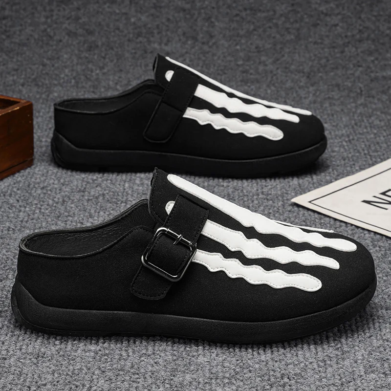 Large size Mules for Men Closed Toe Slip On Flat Sneakers Wide Toe Open Back Casual Shoes Loafers Slippers Platform Lazy Drivers