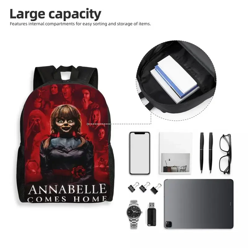 Mochilas personalizadas Annabelle para homens e mulheres, Bookbag casual para escola, faculdade Halloween, Horror Movie Character Bags