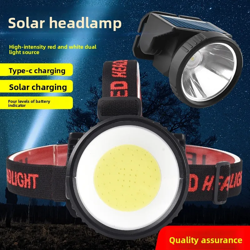 

Налобный фонарь с длительным сроком службы батареи, мощный светодиодный фонарик, литиевая батарея, COB, на солнечной энергии, уличный налобный фонарь