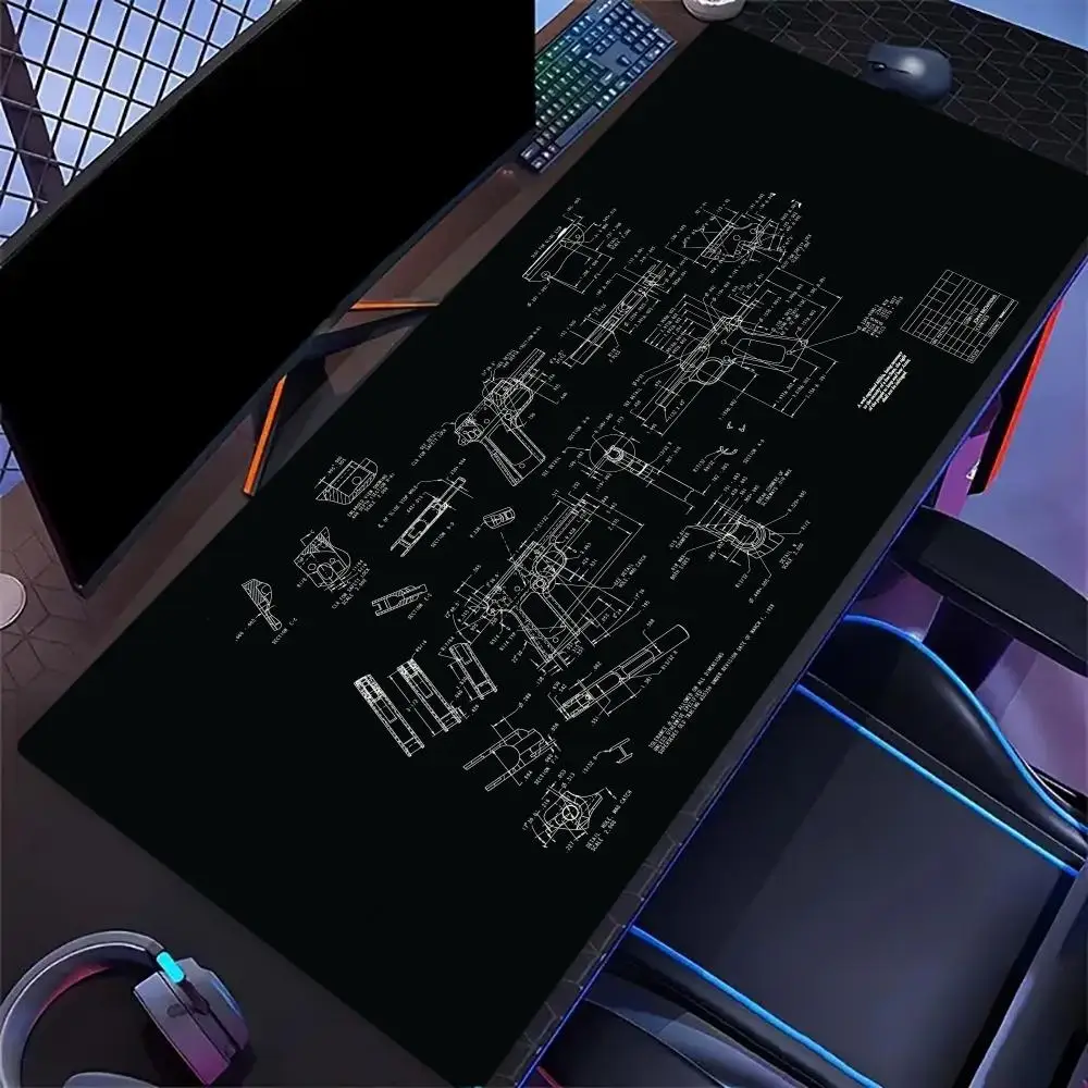 Aircraft Blueprint Drawing Extended Gaming Mouse Pad Non-Slip Rubber Base Large Desk Mat Keyboard Mouse pad For Laptop PC Gaming