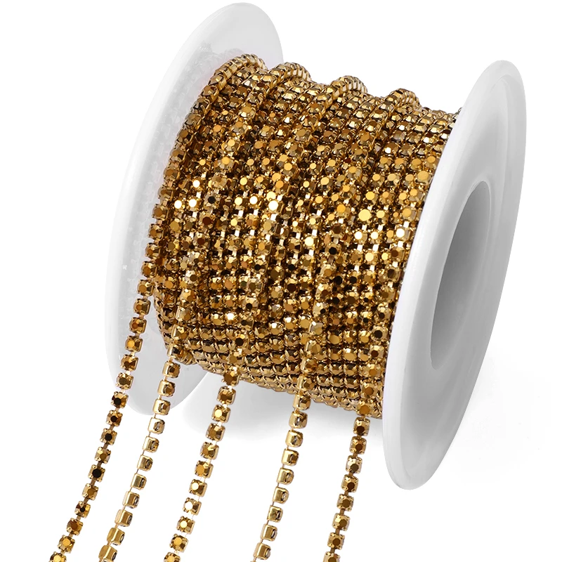 QIAO 10 Yards Silber/Gold Strass Kette Glitzer Kristall Strass Trim Glue-On DIY Strass Kette für Bekleidungszubehör – Detail 3
