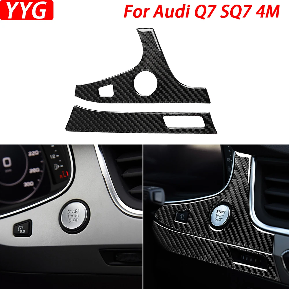 For Audi Q7 SQ7 4M 2016-19 Real Carbon Fiber One-touch Start Button Panel Decorative Cover Suit Car Interior Decoration Sticker