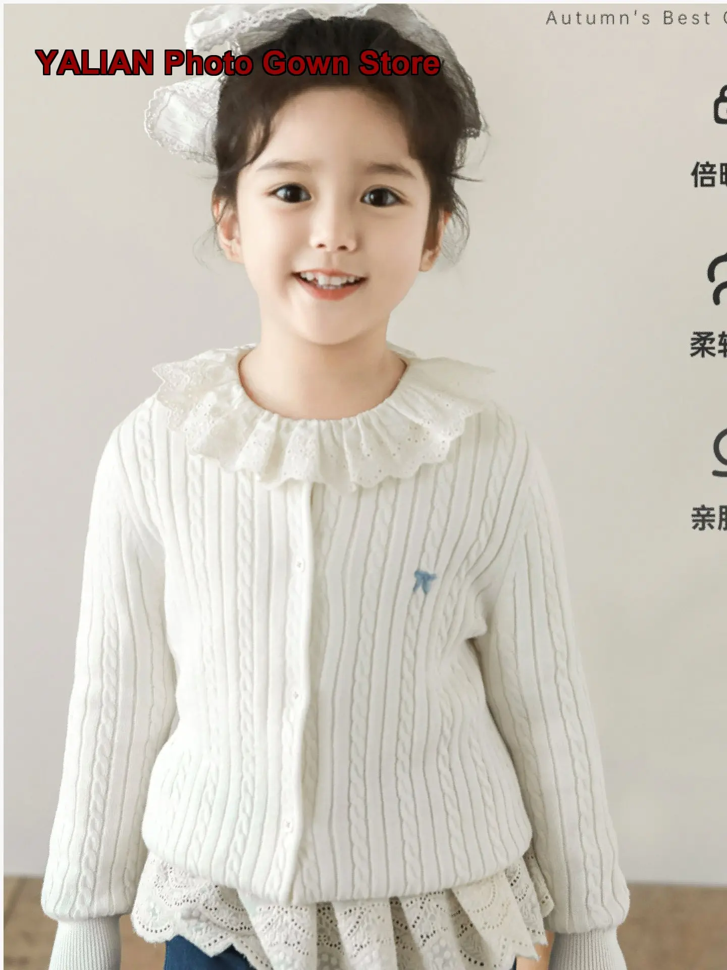 Youyou Girls Twisted Knit College Style Spring Autumn Cute Bow Hand Embroidery Casual