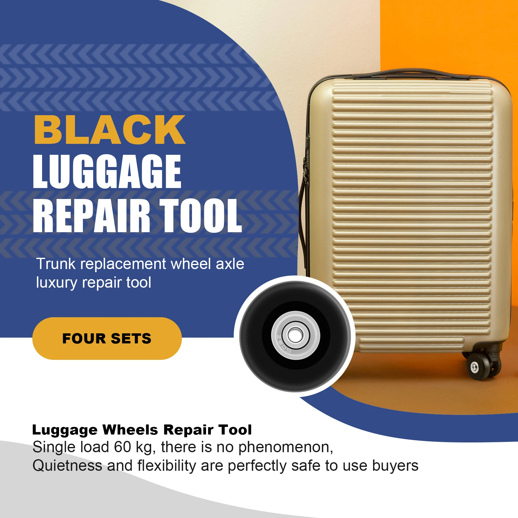 OD 50mm 4 Sets of Luggage Suitcase Replacement Wheels Axles Deluxe Repair Tool