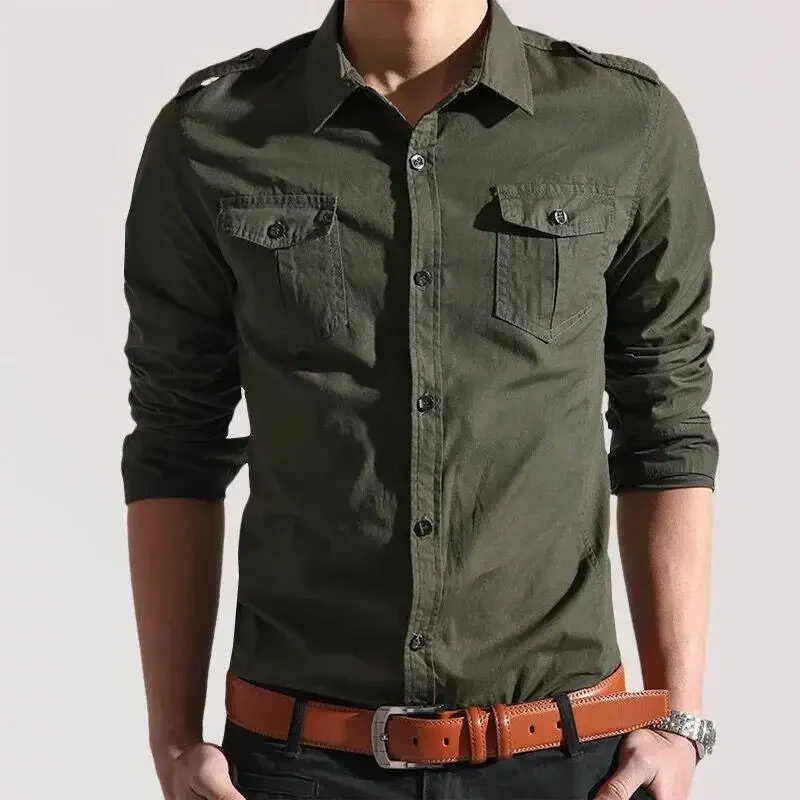 Men's Solid Color Button Long-sleeved Cardigan Casual Fashion Top JJ905