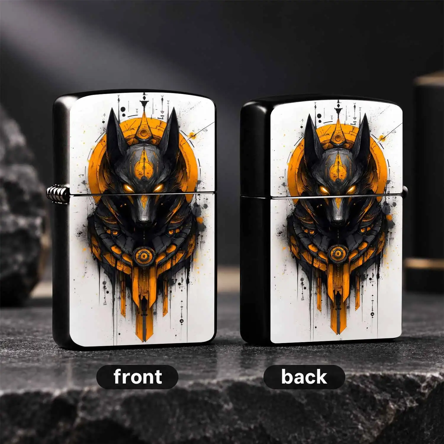 English: Vintage Anubis Themed Artistic With Striking Dark Golden Graffiti Design, Portable Practical Ignition Tool For Outdoor Daily Use, Creative Decorative Ornament, Ideal Unique Gift For Friends And Art Lovers, Suitable For Multiple Dai