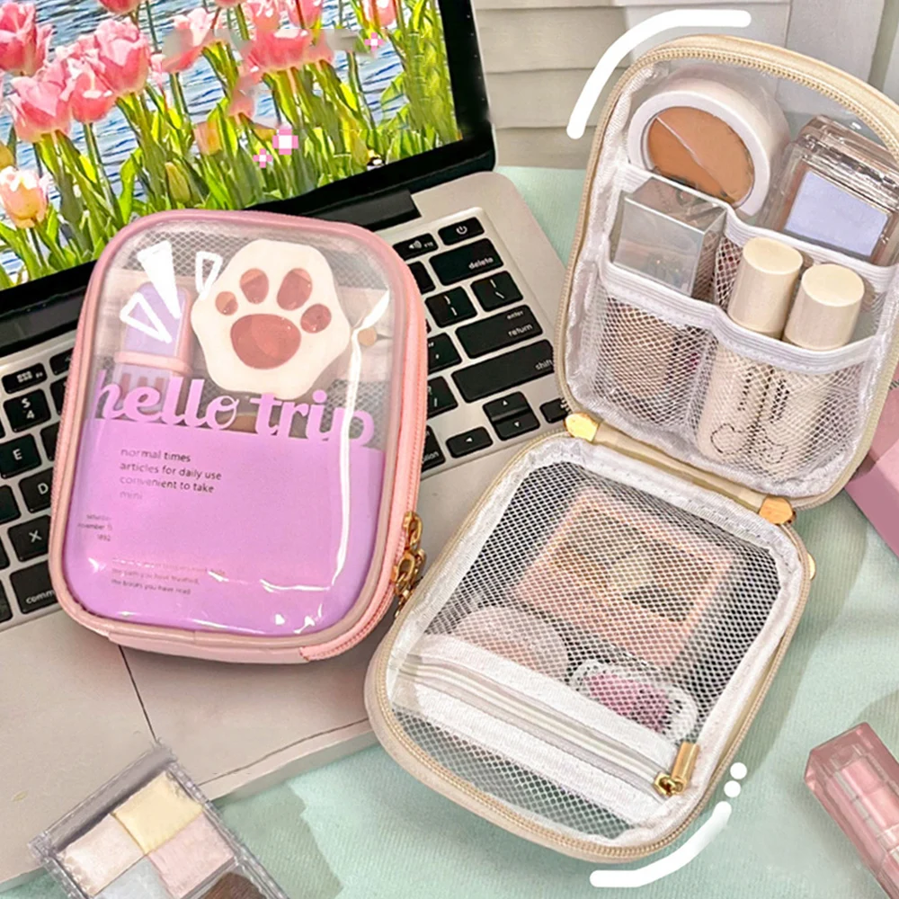 Mini Clear Travel Makeup Organizer Bag Small Cute Makeup Bag Cosmetic Zipper Toiletry Storage Clutch Coin Pouch For Women