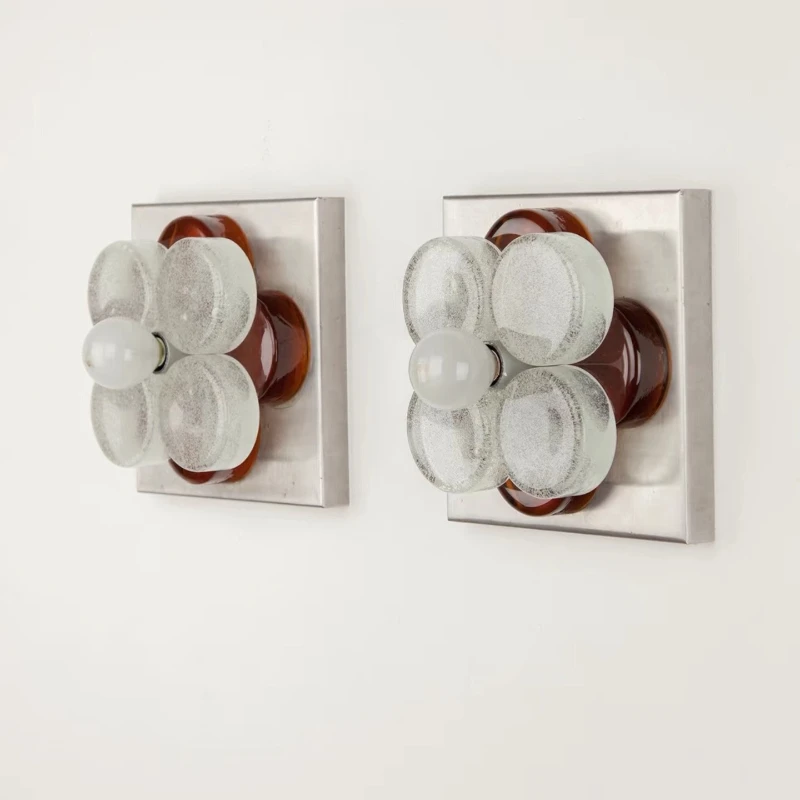 French Design Square Base Flower Glass Wall Lamp LED E27 Luxury Art Decorative Wall Sconces Living Room Bedroom Background Study