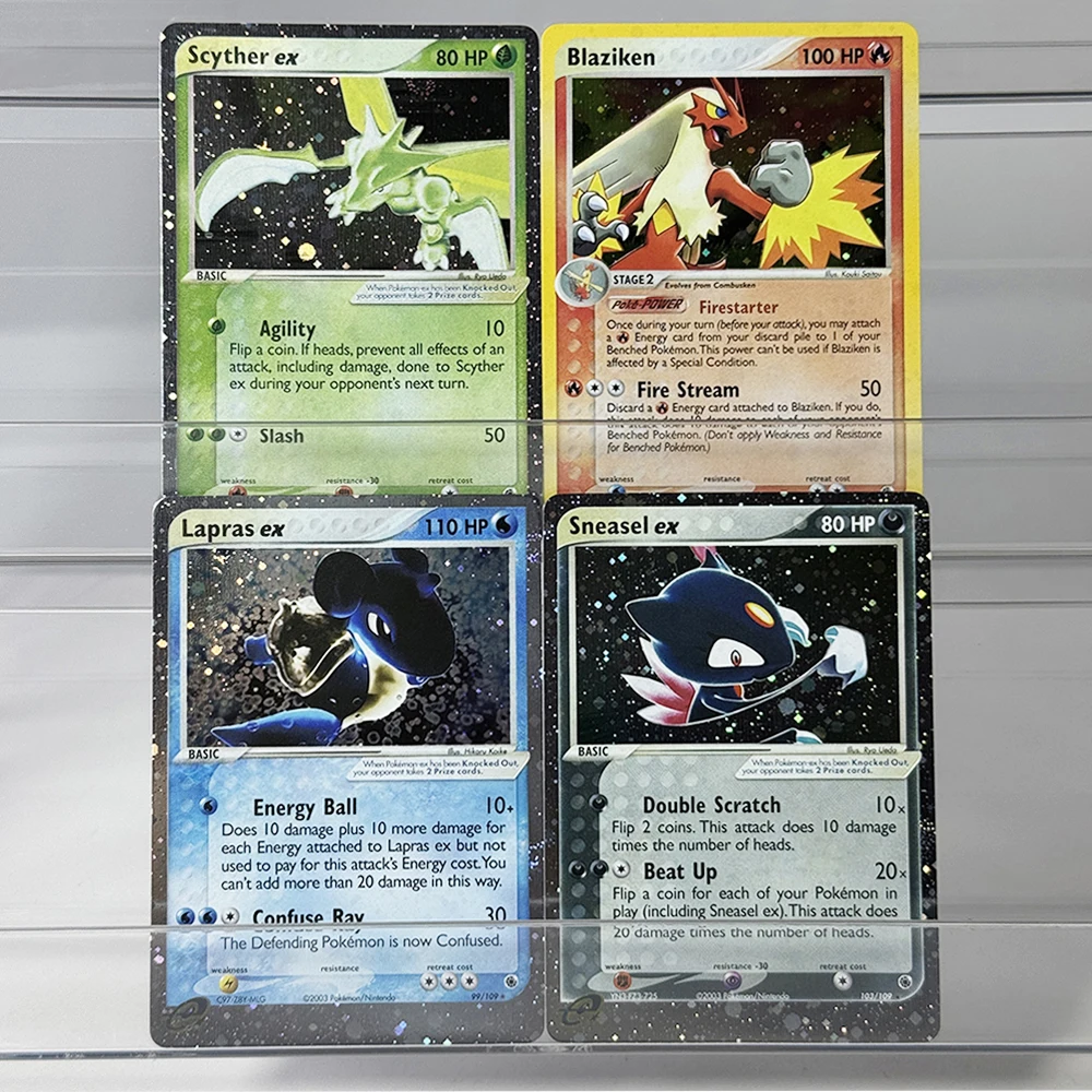 PKM English PTCG Ruby & Sapphire Foil Proxy DIY Game Cards Blaziken Lapras/Mewtwo/Scyther/Sneasel ex Collectible Toy Gift Cards