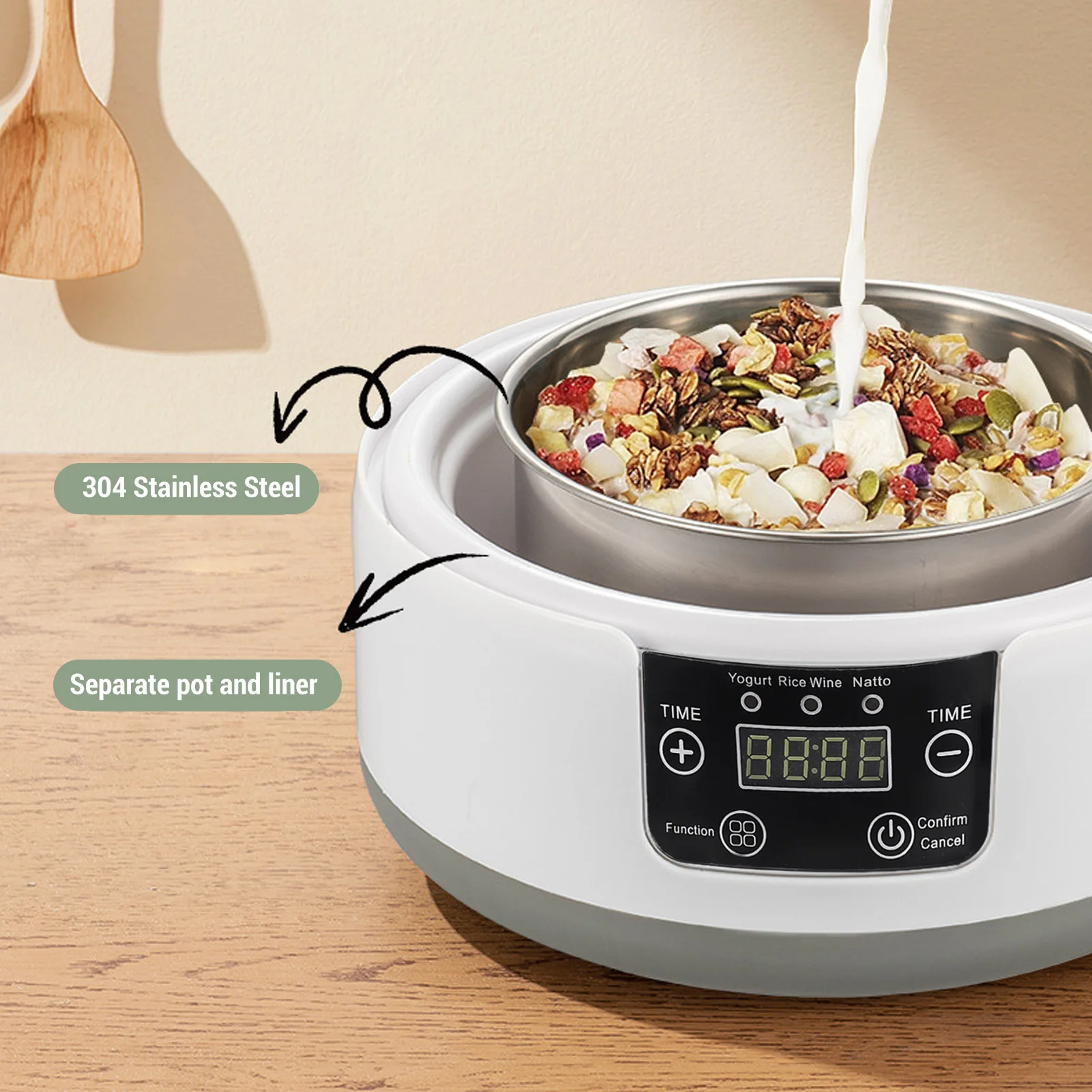 Electric Yogurt Maker Machine 1.2L Homemade Yogurt Natto Maker Small Home Yogurt Incubator with Jars Stainless Steel Liner