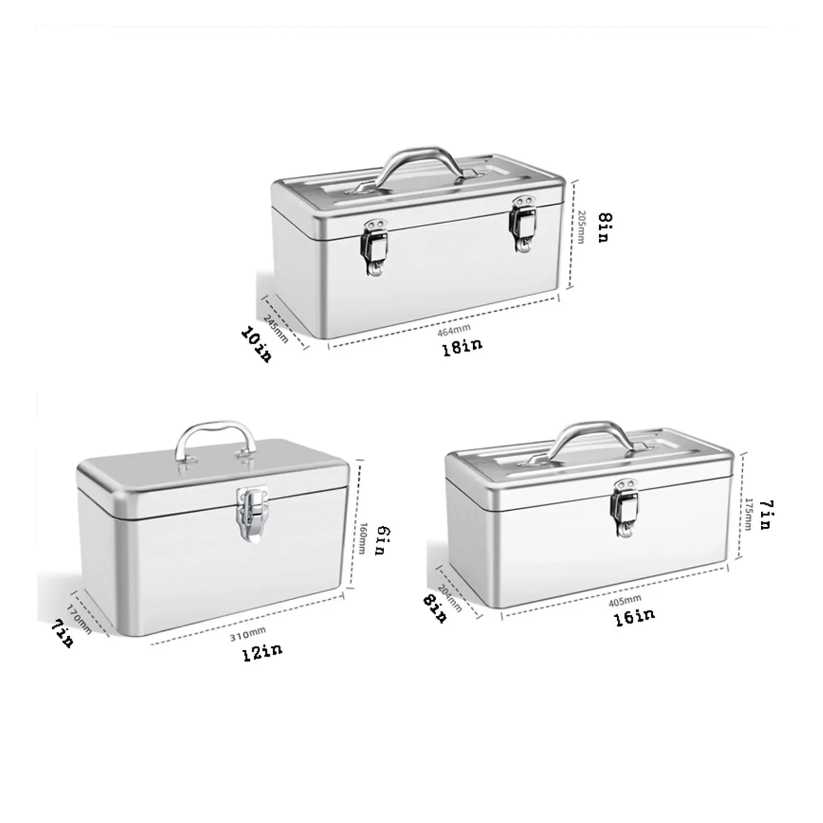 Kotak Alat Portabel Stainless Steel – Kotak Penyimpanan Dada dengan Kait Logam, Kotak Penyimpanan Alat Multifungsi Genggam Perak