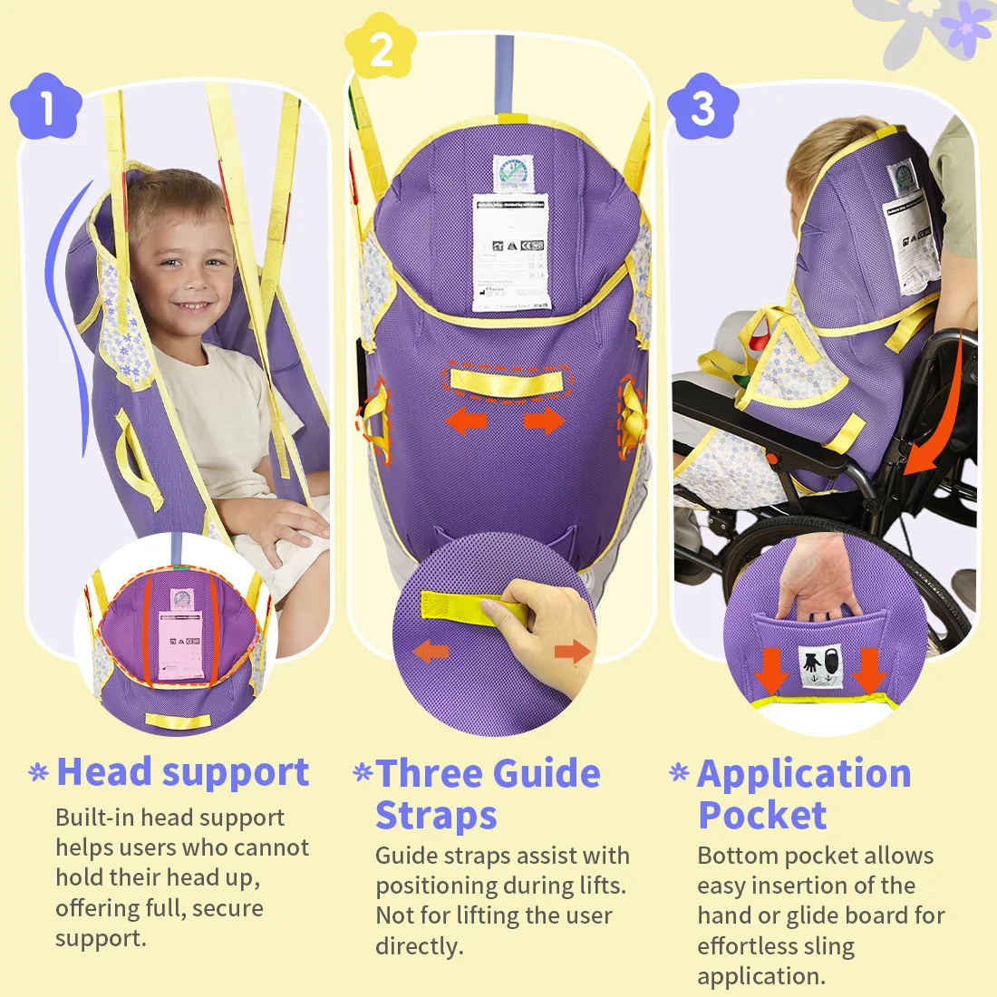 Ehucon Patient Divided Leg Lift Sling,Kids Transfer Sling with Full Body Head Support,Breathable Children Rehabilitation Aid