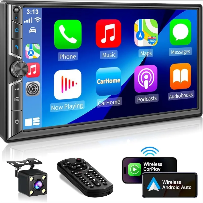 

7-inch Double Din Car Stereo with Wireless CarPlay & Android Auto, HD Touchscreen, Backup Camera, Bluetooth 5.0, 4.2-C