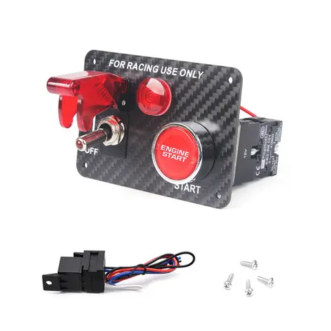진정한 탄소 섬유 12V LED 토글 점화 스위치 패널 엔진 시작 푸시 버튼 세트 12V 전원 속도 및 레이싱 용 범용