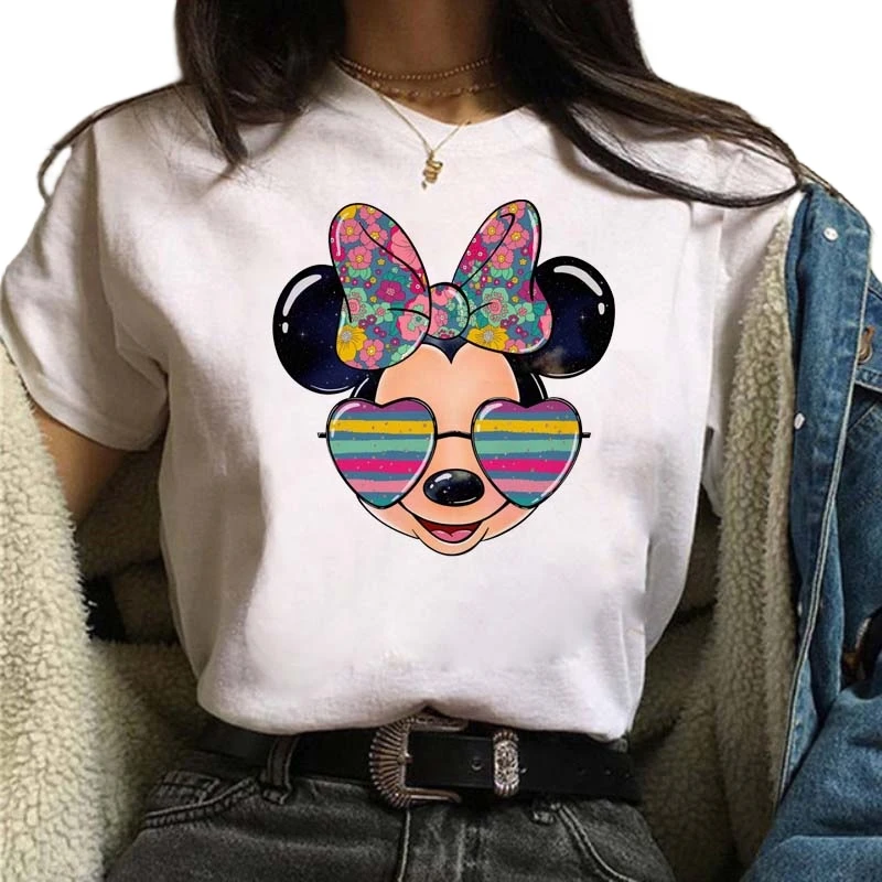 Hoạt Hình Disney Nữ Mickey Minnie Mouse Tắt Trắng Trẻ Em Áo Thun Bé Gái Hình Ngộ Nghĩnh 2023 Thời Trang Dạo Phố Bông Tai Kẹp Áo