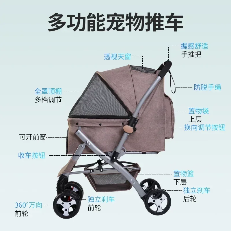 Pet Furniture Fashionable outdoor travel with four-wheel dog cart reversing design, high landscape foldable pet cart