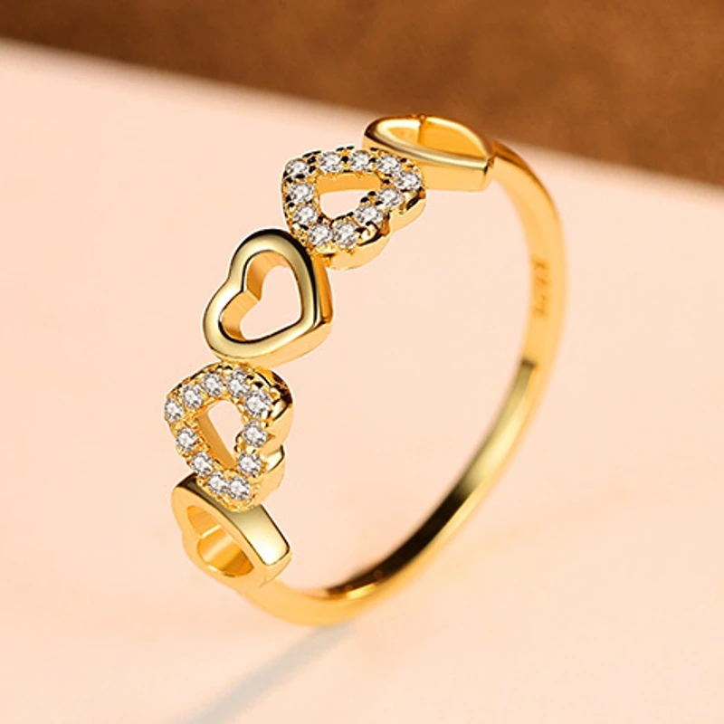 Love Ring for Women, S925 Silver Finger Ring, Micro-set with Zircon, 18K Gold Color, Simple and Fashionable Jewelry